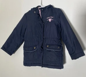 OshKosh B'Gosh Mädchen Gr. 5T marineblau Herzen rosa Fleece-Linie Kapuze Jacke Mantel - Bild 1 von 9