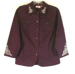 New Quacker Factory Scroll Embellished Jacket XS Purple Wine A280813 Women YJ15 - Picture 1 of 6