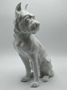 Antigua estatua de perro Pirkenhammer Bohemia porcelana checa figura de perro blanco 13" - Imagen 1 de 11