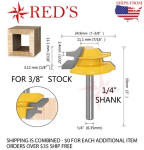 REDS Y75850-4- 45 Degree-Up to 3/8" Stock Lock Miter Joint Router Bit 1/4" Shank - Picture 1 of 1