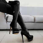 Women Thigh High Boots Back Full Zip High Heels Platform Boots Ladies Shoes Size