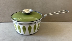 Cathrineholm Lotus Small Enamel Sauce Pot/Pan W/ Lid Metal Handle MCM  50s/60s  - Picture 1 of 5