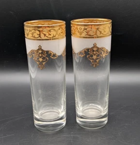 2er Set Vintage Cristal 3A Trinkglas Tall Boy klar mit Gold Italien 10oz - Bild 1 von 6