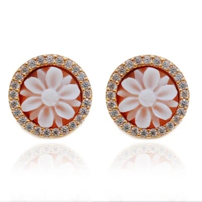 Orecchini a lobo Argento 925 cammeo fiore inciso a mano gioiello artigianale - Immagine 1 di 3