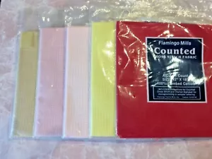 Lot of 5 colors ~ FLAMINGO MILLS 14 count Aida 12" x 18" cross stitch fabric - Picture 1 of 3