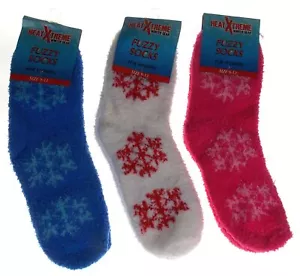 3 Pairs Snowflake Cozy Fuzzy Socks Women 9-13 Pink Blue White Ultra Soft Gift - Picture 1 of 2