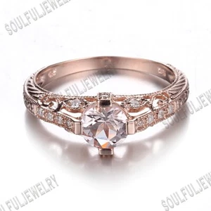 Natural 6mm Morganite Diamond Solid 10k Rose Gold Engagement Wedding Ring Sets - Picture 1 of 29