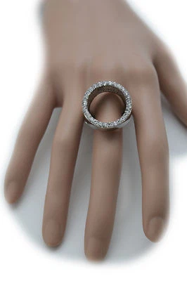 Classico Moda Donna Anello Argento Metallo Forma Rotonda Perline Elastico Fascia - Immagine 1 di 4