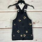 Denim Co Embroidered Overall Girls Dress Black Denim Pockets Sleeveless 4-5Y
