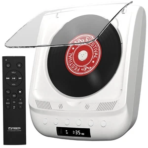 THINKYA Tragbarer CD-Player, Bluetooth & AUX, weiß mit Fernbedienung & Lautsprecher - Bild 1 von 2