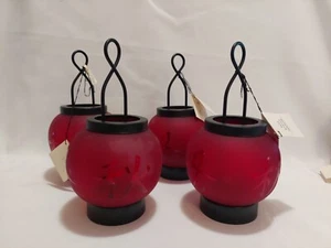 NWT 4, Pier 1 Imports Fall Winter Glass Lanterns Red Chinese Lamp For Tea Lights - Picture 1 of 15