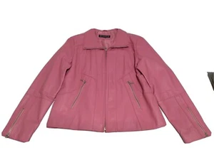 Giacca A Gallery Company Vintage Hot Pink Size XL Leather Moto Jacket - Picture 1 of 10