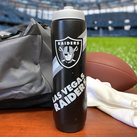 NFL Las Vegas Raiders Squeezy Water Bottle.  BPA Free Holds 32 Ounces Cover