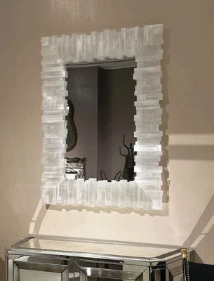Selenite Crystal Wall Mirror Handmade Stone Home Decor mirror 24" x 18" - Image 1 of 4