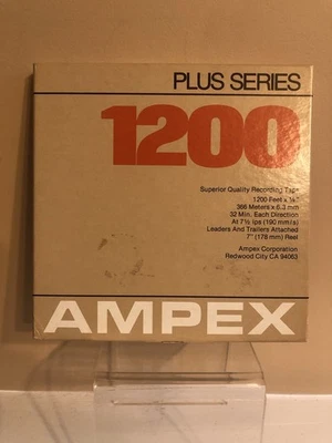 Cinta carrete a carrete grabable Ampex 1200 Plus Series 7”/no probada  Foto 1 de 4
