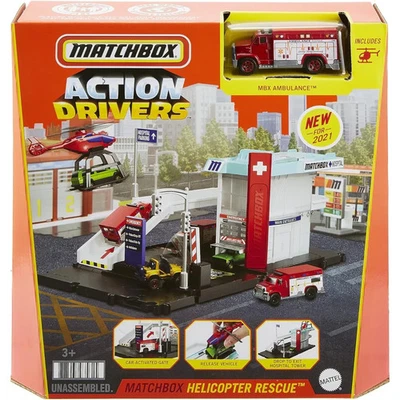 Matchbox Action Drivers Helicopter Resc Playset with  Ambulance & Helicopter New - Image 1 of 4