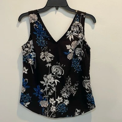 Blusa sin mangas floral Banana Republic | XS | Top con cuello en V negro azul blanco Foto 1 de 4