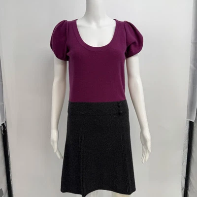 Qi Cashmere Knit Dress Size M Cashmere Puff Sleeve Color Block Short Sleeves - Image 1 of 4