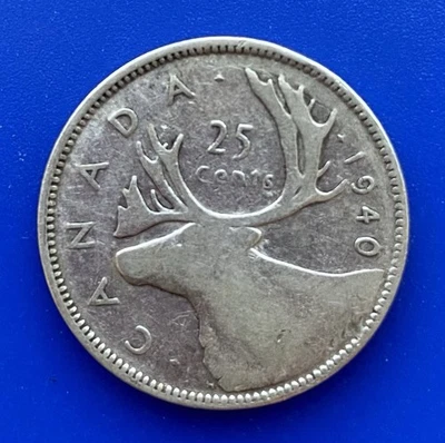 1940 Canada 25 Cents 0.800 Silver Coin Very Good Condition - FREE Shipping - Image 1 of 2