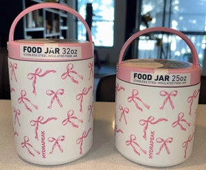 New Set Of 2 Hydropeak Pink Bow 32 oz & 25 oz Food Jar Insulated Limited Edition - Picture 1 of 10