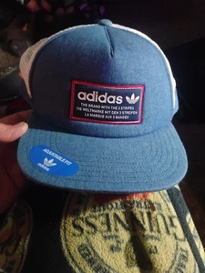 Adidas Hat Cap Snap Back Trefoil Patch Trucker Mesh Heather Blue/White Mens OSFM - Picture 1 of 5
