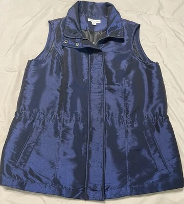 Chaleco Coldwater Creek Azul Iridiscente Mujer Talla 10/12 Bolsillos Largos Aislado Foto 1 de 4