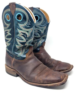 Justin Boots Dark Blue Teal Leather Square Toe Cowboy Boots Men's Size 10 - Picture 1 of 8