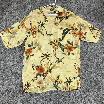 Camisa Hawaiana Hilo Hattie Hombres Pequeña 100% Seda Campamento Floral Tropical Luz Playa Foto 1 de 4