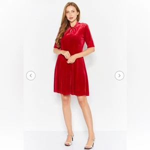 Signature by Robbie Bee Red Velvet Fit and Flare Mini Dress Medium Petite - Picture 1 of 15