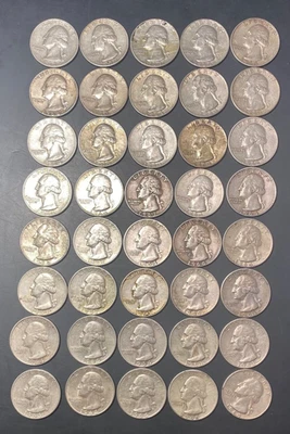 1 roll of 40 ea~90% SILVER ERROR Quarters - (ALL Pre-1965)  see info~Tube 5/5 - Image 1 of 2