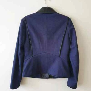 Reiss Blazer Size Medium 10 Tulum Blue Black Leather Collar Trim Lined Jacket - Picture 1 of 9