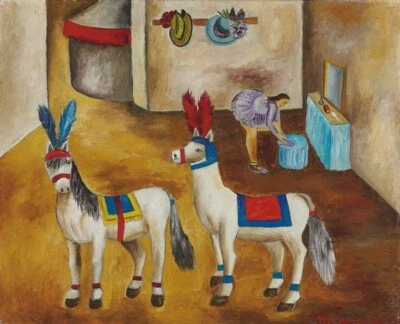 Ponies Maria Izquierdo 1945 Mexican Modernist Folk Art Print Warm Whimsical - Image 1 of 2