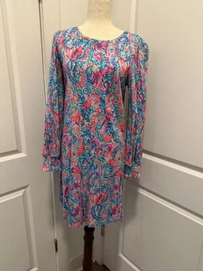 Worn 1x Lilly Pulitzer Diann Long Sleeve Dress Smocked Printed Cotton MED - Picture 1 of 8