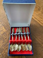 Vintage Boxed Thai Bronze & Rosewood sugar/tea spoons set of 6 Lovely Design
