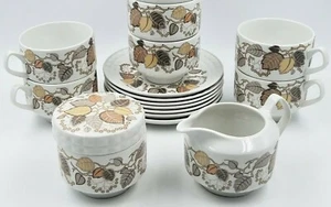 Castillian Spain Ironstone Coffee Tea Service 6 Cups/Saucers with Sugar Creamer - Picture 1 of 8