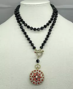 Heidi Daus Watch Pendant Necklace Timing Is Everything Jet Black Red Crystal 36" - Picture 1 of 10