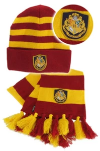 Harry Potter HOGWARTS KNIT HAT SCARF SET Red Yellow Gryffindor Hermione LICENSED - Picture 1 of 5