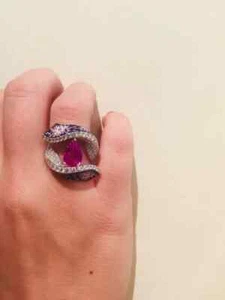 5.36TCW Simulated Pink Ruby & Sapphire Unique Style Luxury Bridal Wedding Ring - Picture 1 of 10