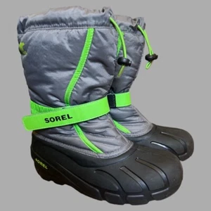 Sorel Snow Boots Youth Size 6 US Gray Green Flurry Winter Waterproof Insulated - Picture 1 of 9