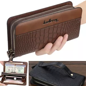 Men's Long Wallet Credit Card Holder Purse Large Capacity Leather Clutch Handbag - Picture 1 of 21