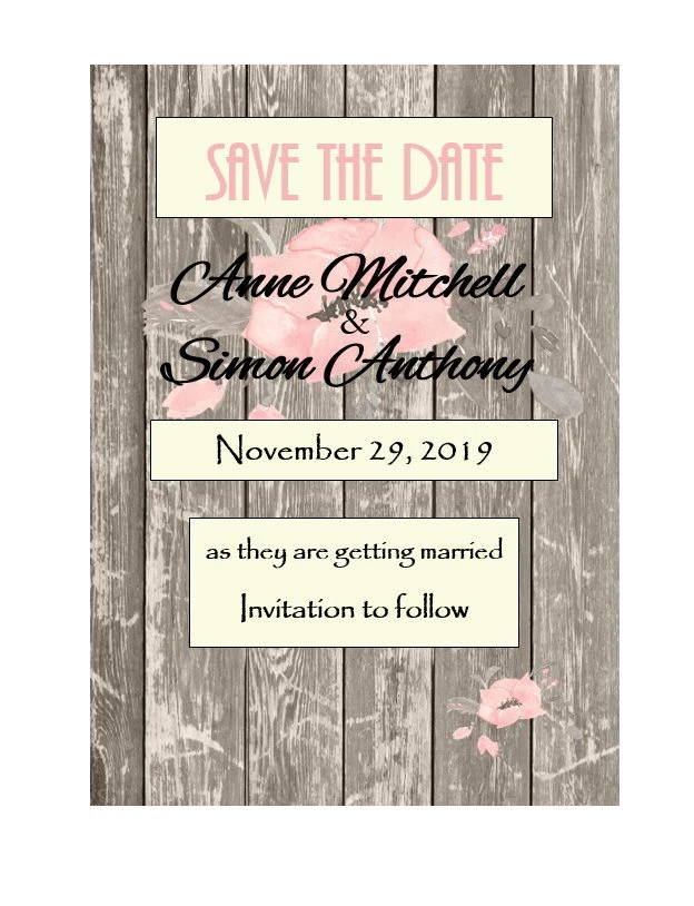 50 tarjetas personalizadas de boda de madera marfil rosa madera de granero vintage guardar la fecha Foto 1 de 1