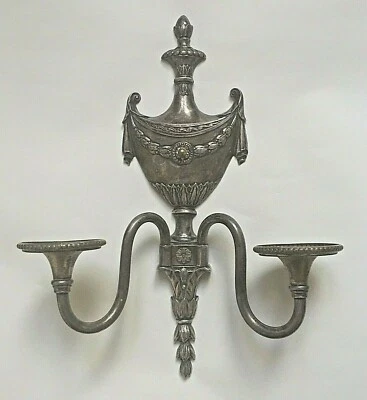 Antique ONE Sconce E F Caldwell Marked Sliver Plate Bronze Neoclassical Urn 2Arm - Image 1 of 4