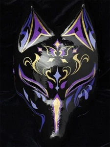 Komendo Half Face Fox Mask Black Purple Hand Painted glossy feathers - Picture 1 of 6