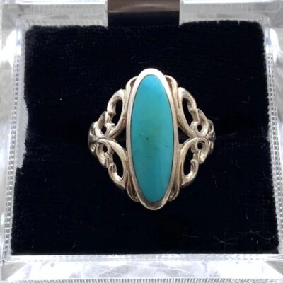 ANILLO KABANA VINTAGE ESTERLINA 925 TURQUESA OVALADO Talla 5,75 Estilo Suroeste Foto 1 de 4