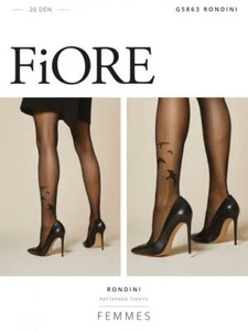 FIORE RONDINI CON MOTIVO DE PÁJARO 20 DENIER PANTIMEDIAS MEDIAS 4 TALLAS NEGRO Y BRONCEADO - Imagen 1 de 9