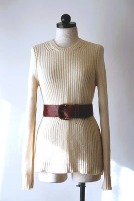 J Crew Off White Wool Crewneck Ribbed Knit Minimal Top Pullover Sweater Women S - Image 1 of 4
