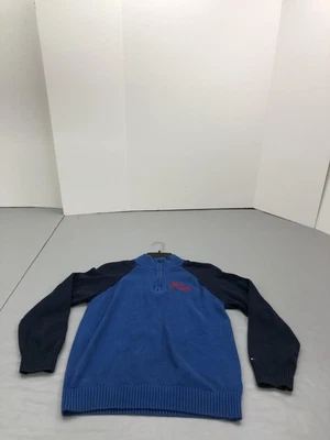 Tommy Hilfiger Sweater Boys Large 16/18 Blue Navy Quarter Zip Raglan Pullover - Image 1 of 4