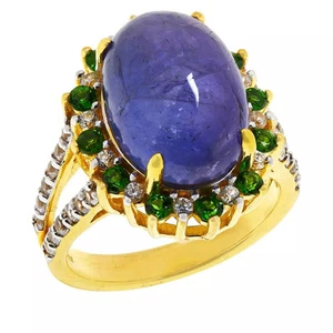 Colleen Lopez Gold-Plated Tanzanite, Chrome Diopside & Zircon Ring, Size 9 - Picture 1 of 2