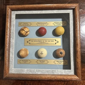 Antique Golf Balls In Wooden Frame With Glass - Picture 1 of 2