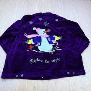 Quacker Factory Holiday Schneemann lila Samt Trucker Jacke Plus Größe 1X - Bild 1 von 10
